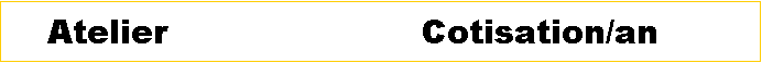 Zone de Texte: 	Atelier 	Cotisation/an	